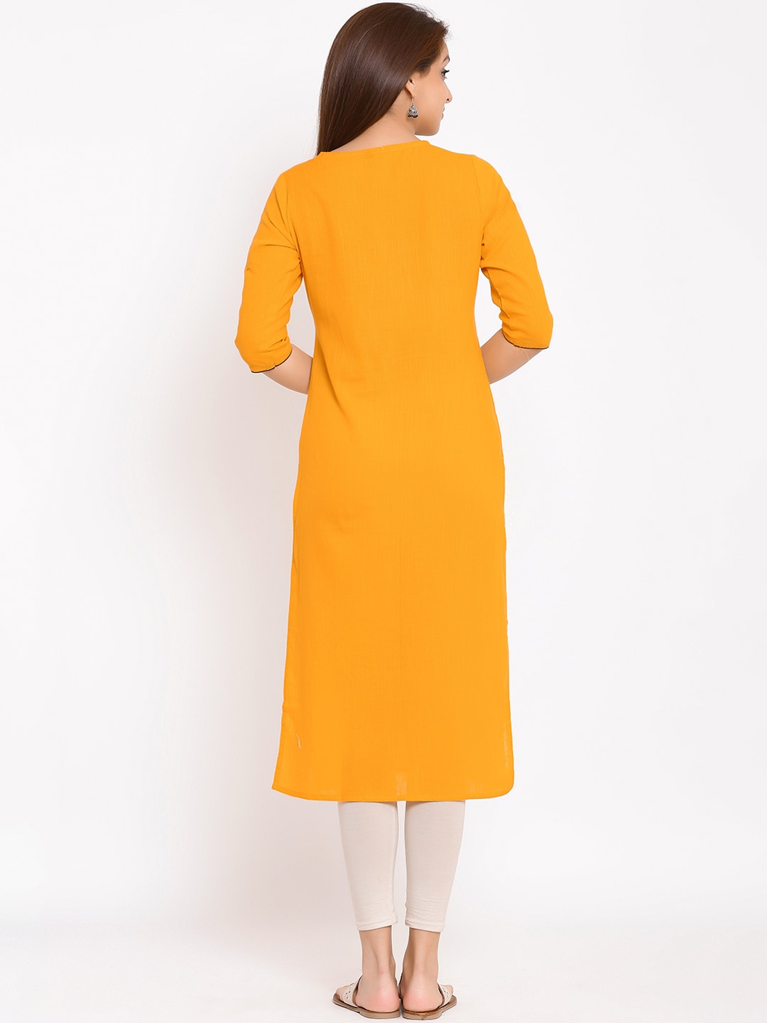 HERE&NOW Yellow Geometric Yoke Design Thread Work Kurta 
