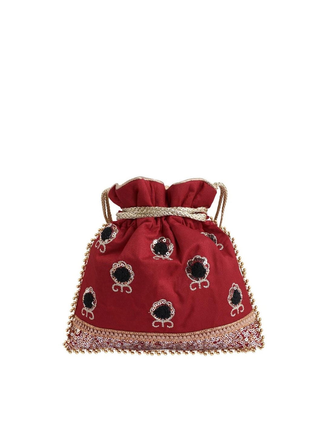 Masq Red & Black Embellished Embroidered Potli Clutch 