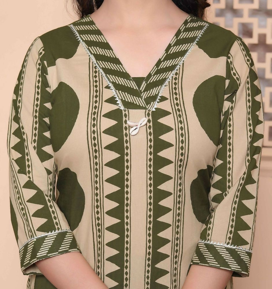 Miravan Womens Straight Polka Dot Printed Green Kurta With Palazzo