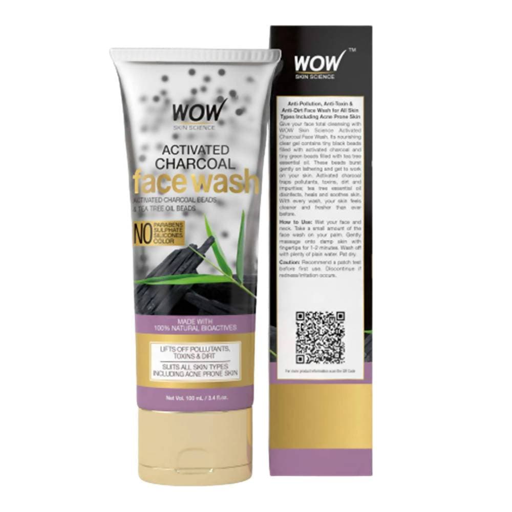 Wow Skin Science Charcoal + Glycolic Acid Detoxifying Face Wash for Oil Control + Gentle Exfoliation with Tea Tree & Aloe  Grab2Buy Wow Skin Science Grab2Buy