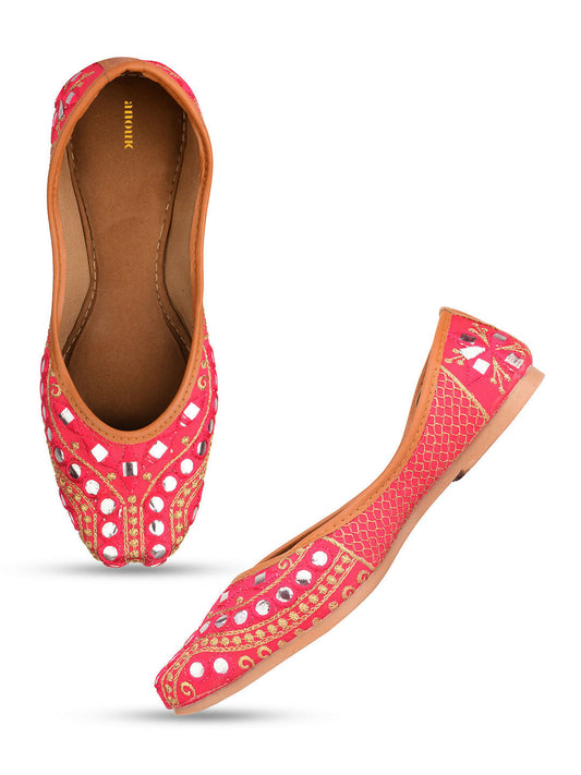 Desi Colour Women Indian Ethnic Footwear-Mini Dabka-Pink Mirror Lines