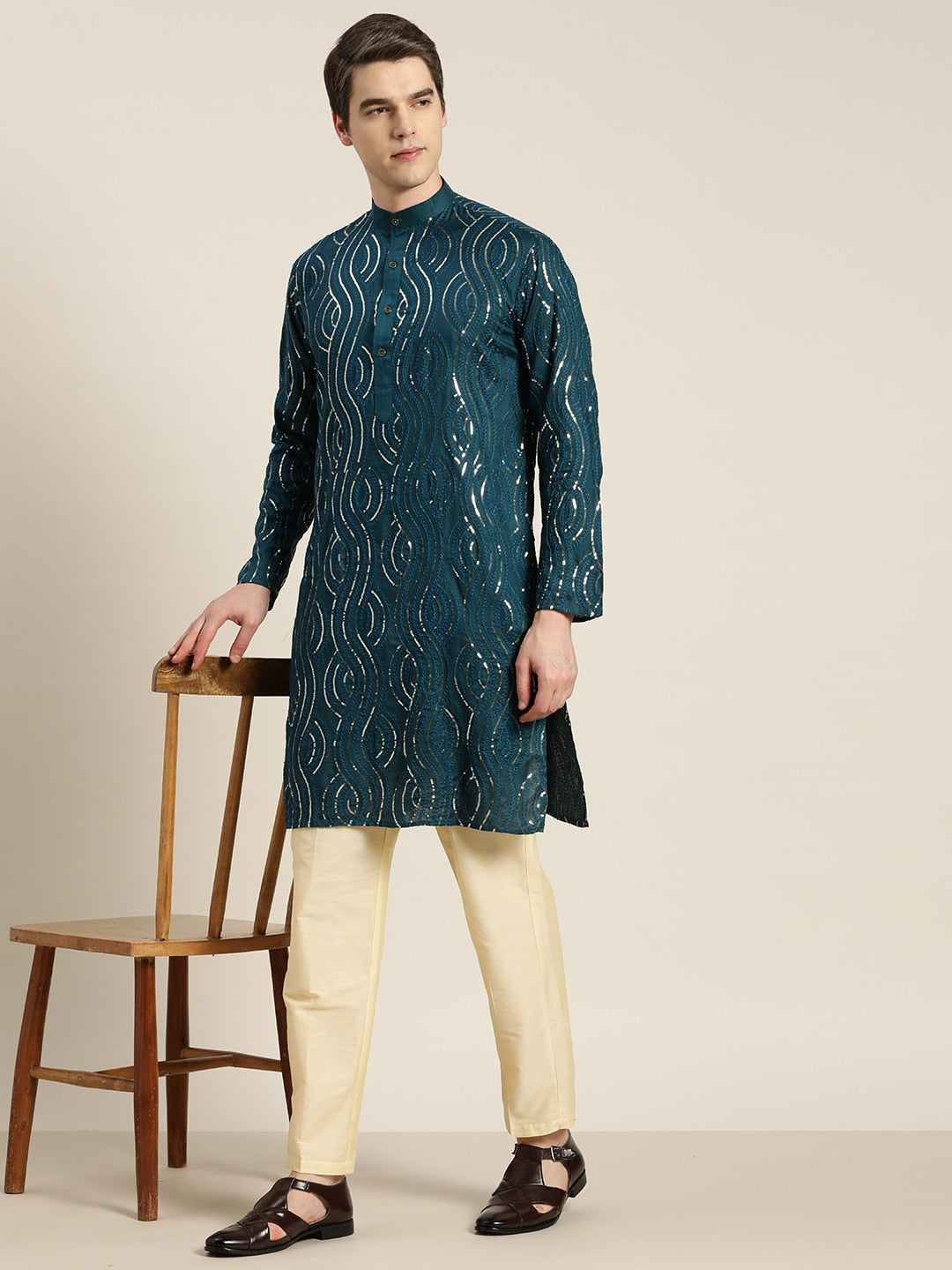 Sojanya Men Quirky Embroidered Sequinned Kurta 