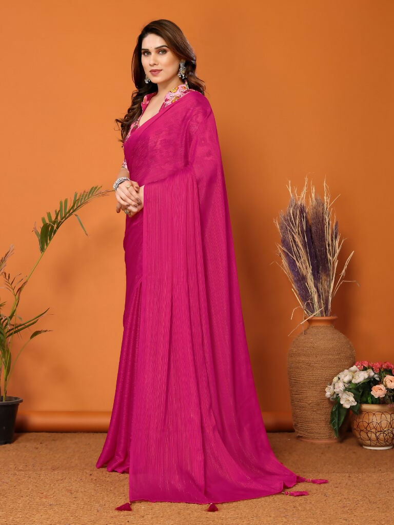 Partywear Designer Pink Polyester Zari Fancy Saree - Starwalk