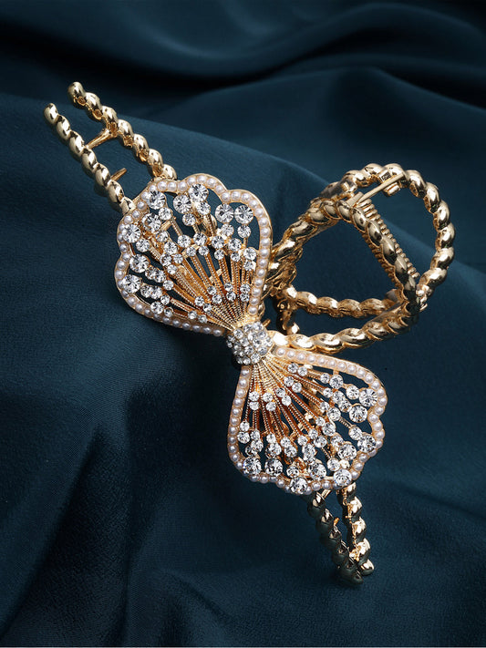 Panash Gold-Toned & White Embellished Claw Clip - Grab2buy