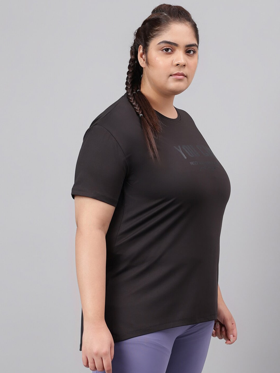 MKH Plus Size Typography Printed Drop Shoulder Sleeves Relaxed Fit Dri-FIT Sports T-Shirt 