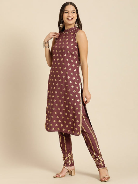 All About You Women Brown Ethnic Motifs Printed Pure Cotton Kurta with Trousers