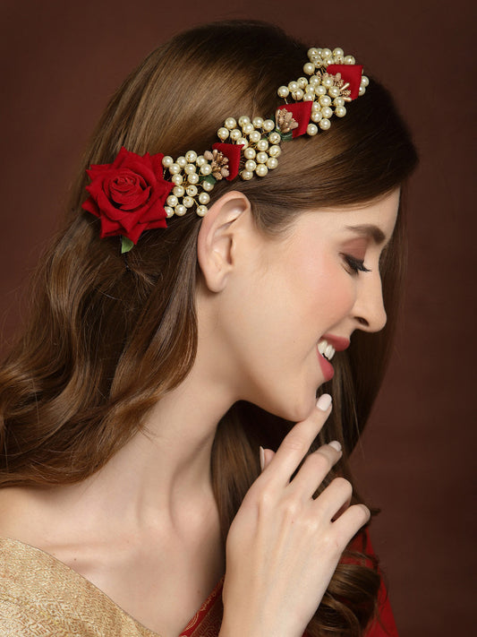 Panash Women Gold-Toned & Red Embellished Hair Accessory Set of - Grab2buy