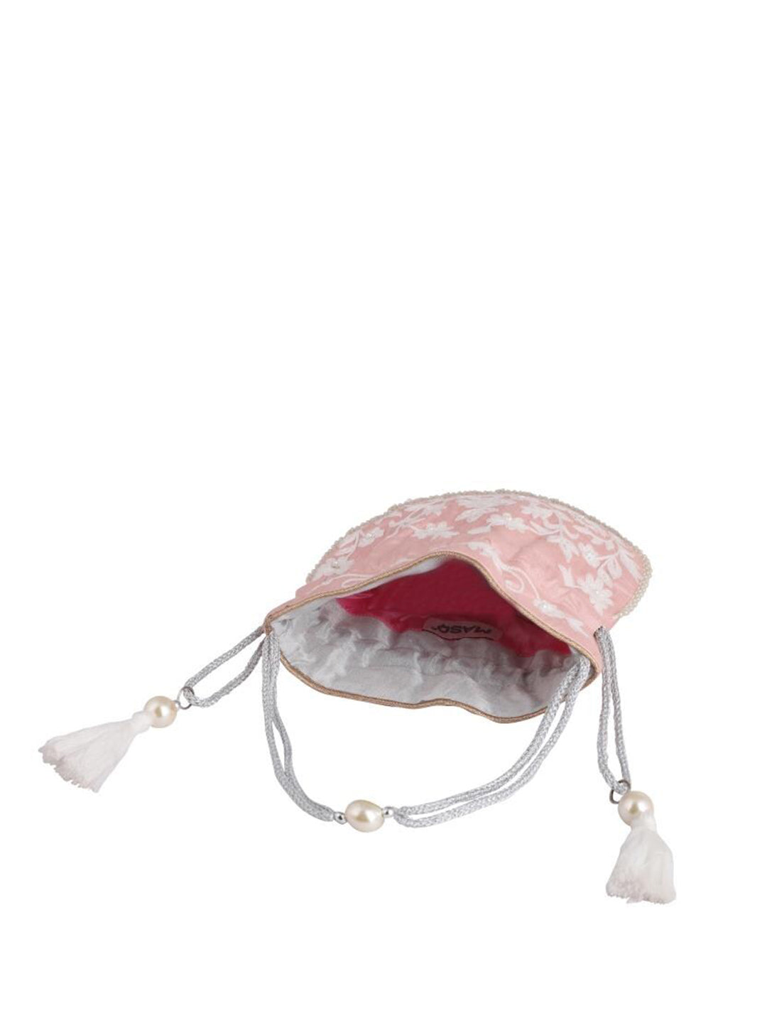 Masq Pink & White Embellished Embroidered Potli Clutch - Grab2buy