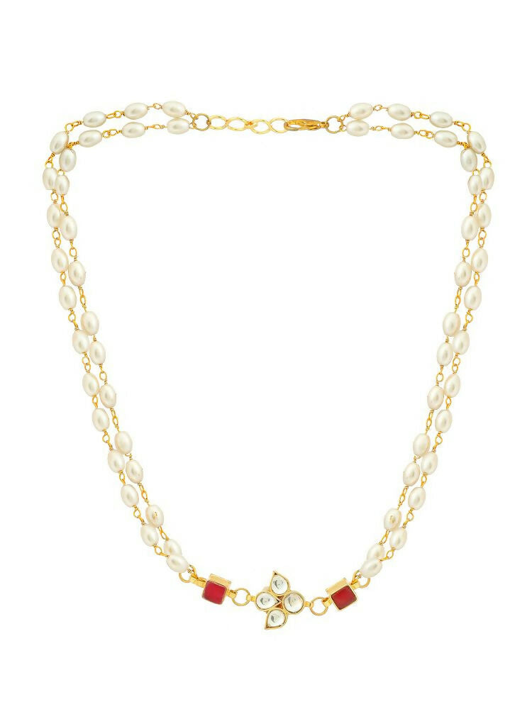 White and Red Beaded Gold Plated Flower Kundan Necklace - Ruby Raang  Grab2Buy Ruby Raang Grab2Buy