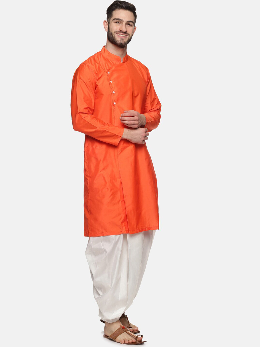 Sethukrishna Men Orange Angrakha Top with Dhoti Pants