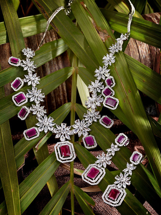 Saraf RS Jewellery Rhodium-Plated Pink AD studded Jewellery Set - Grab2buy