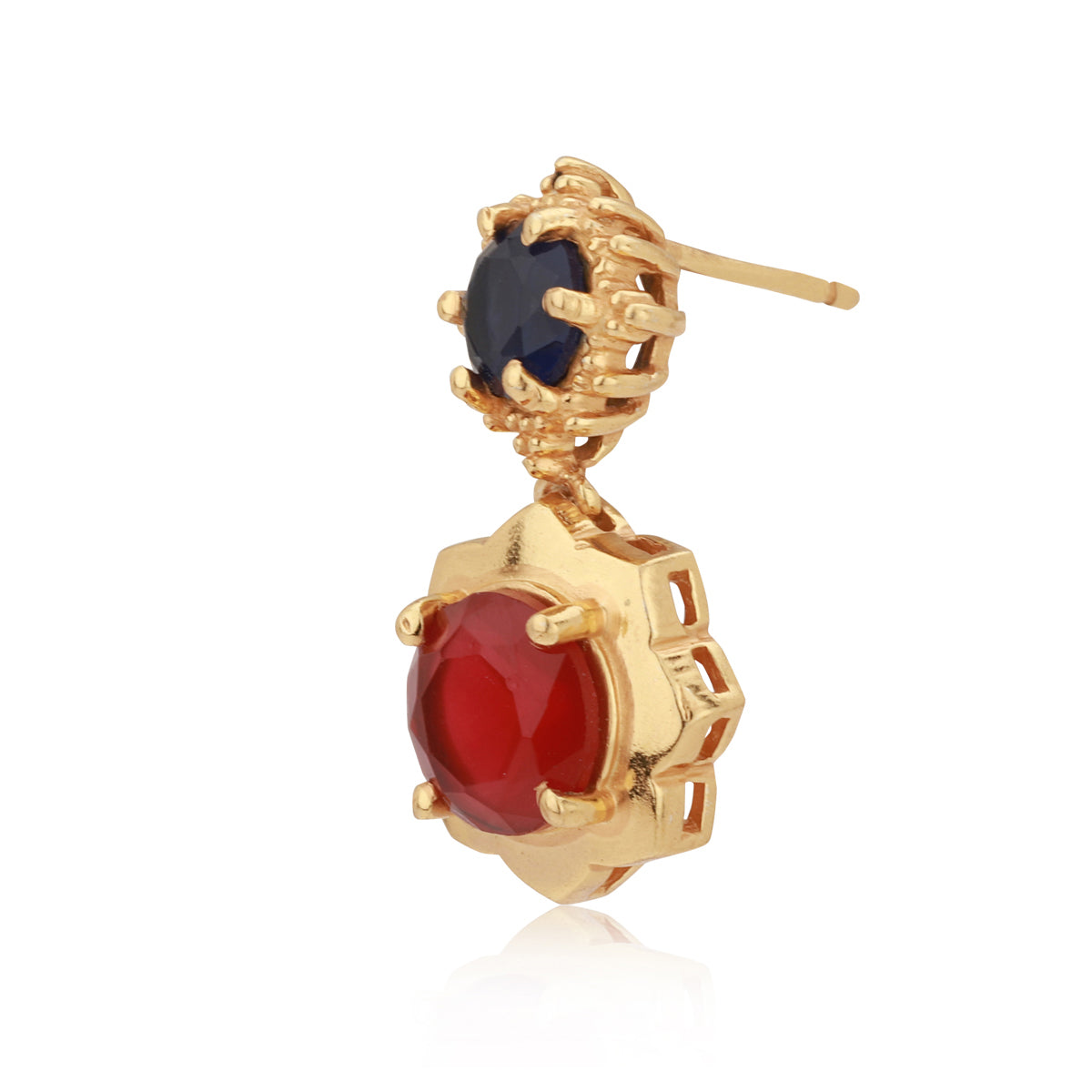 Premium Jewellery - Silver & Yellow Toned Cz Studded Rhodium - Plated Contemporary Handcrafted Studs Earrings - Wahe Jewels Noz2Toz