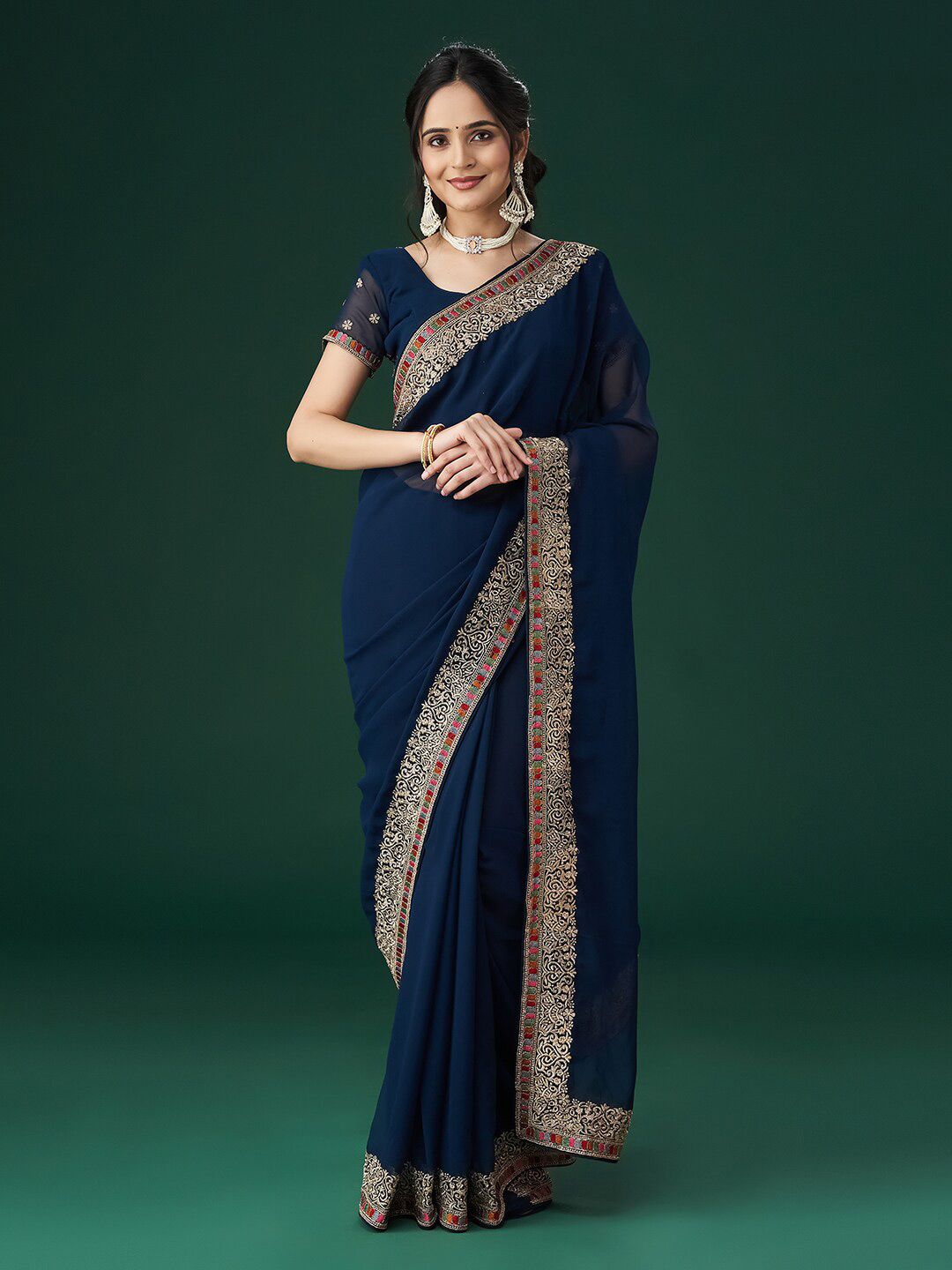 kasee Ethnic Motifs Embroidered Bordered Saree