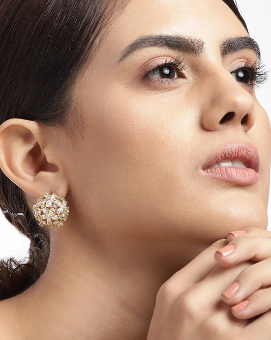 Gold-Polished Cz Stylish Ear Climber With Tassel Earring - Wahe Jewels
