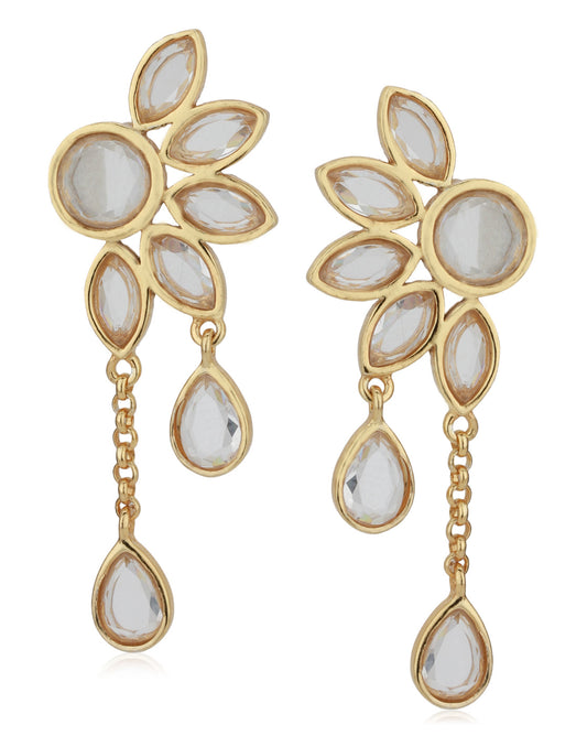 Gold-Polished Drop Earring With Dangling Square Cz Stone For Women - Wahe Jewels