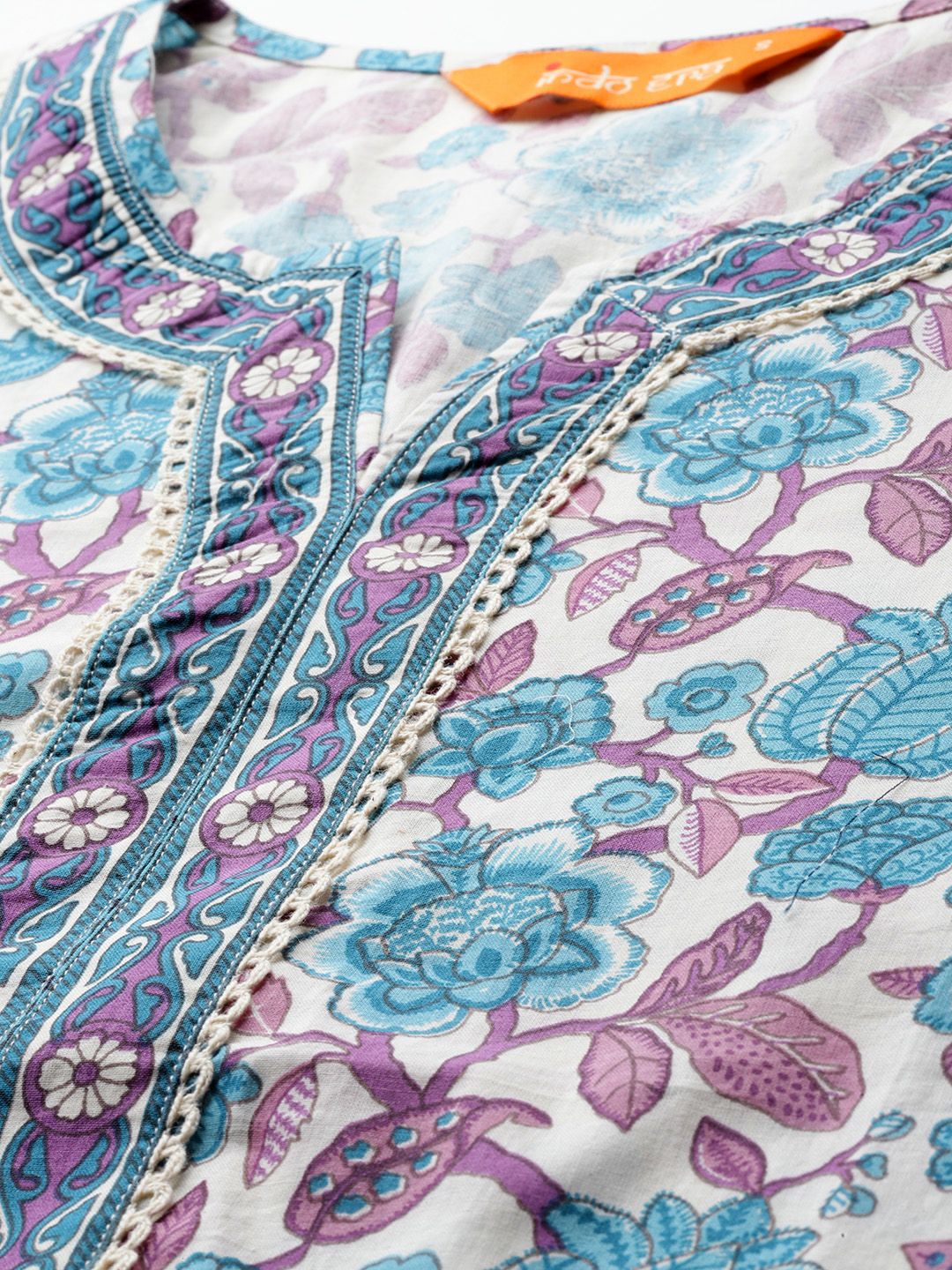 Indo Era Floral Printed Regular Pure Cotton Kurta with Trousers & Dupatta