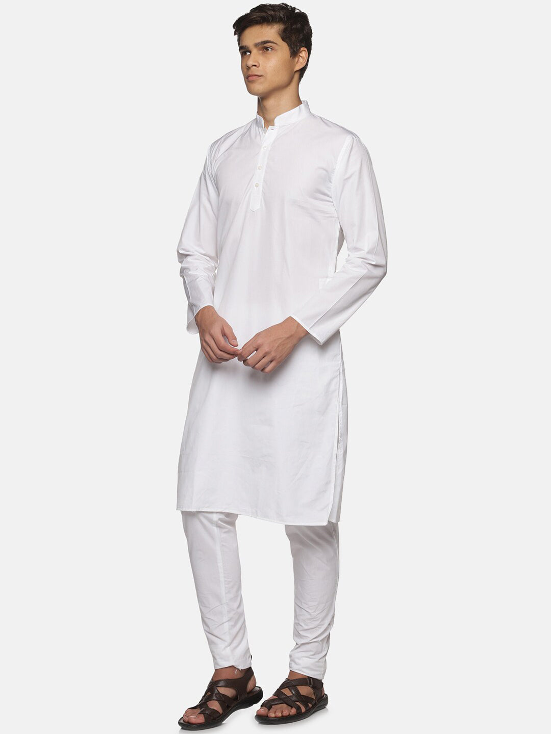 Sethukrishna Men White Pure Cotton Straight Kurta with Pyjamas