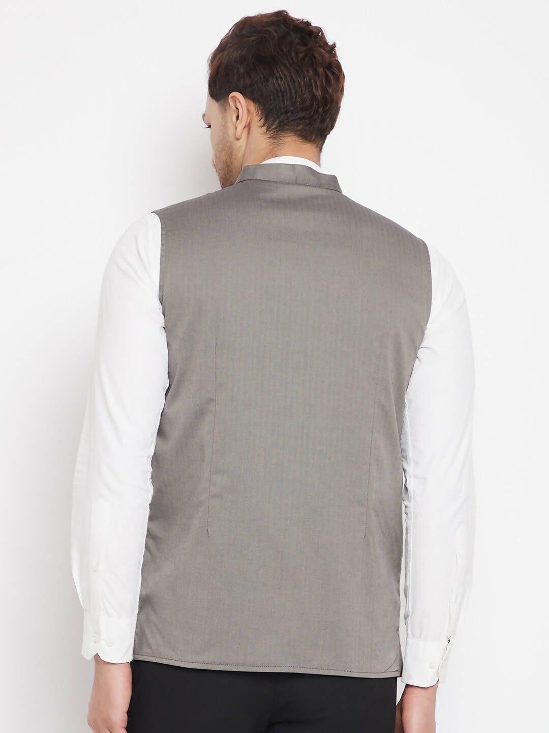 Even Apparels Grey Polyester Men's Nehru Jacket-Contrast Lining-Inbuilt Pocket Square 