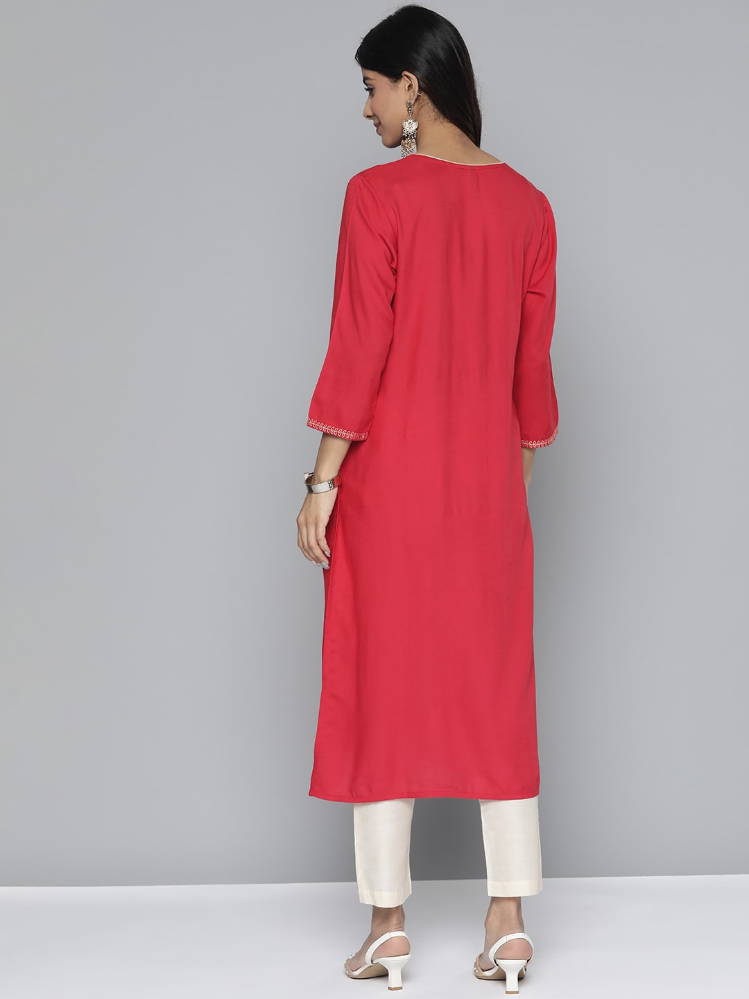 HERE&NOW Women Pure Cotton Ethnic Motifs Mirror Work Angrakha Kurta
