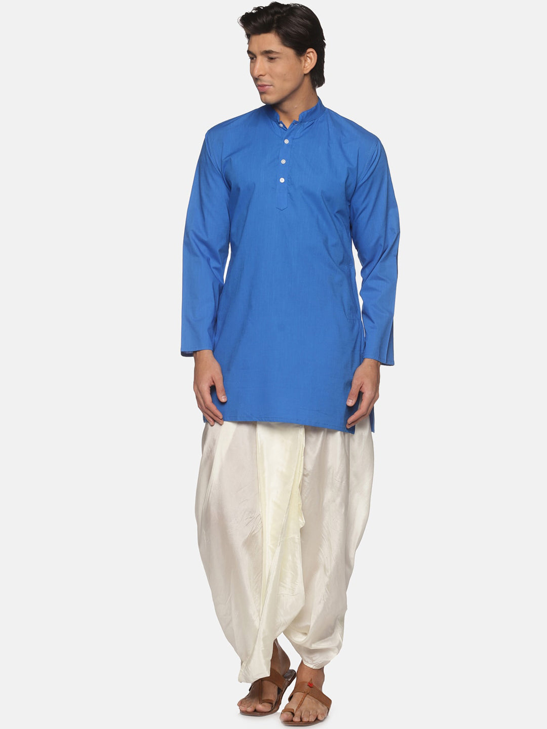 Sethukrishna Men Blue Pure Cotton Kurta with Dhoti Pants
