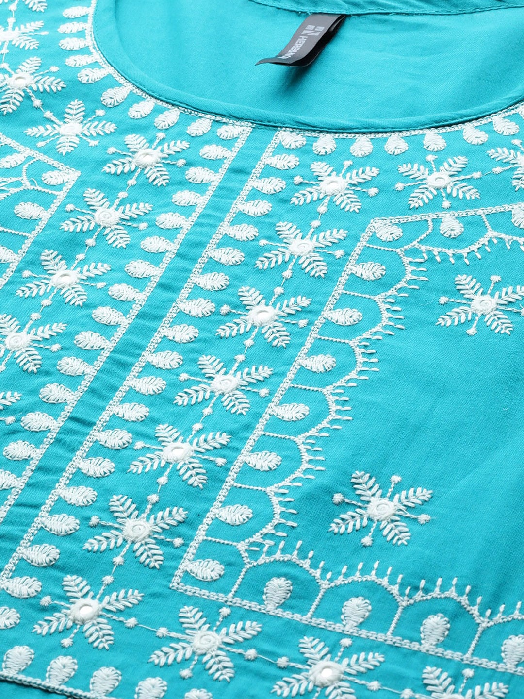 HERE&NOW Women Blue Ethnic Motifs Embroidered Thread Work Kurta with Trousers & With Dupatta