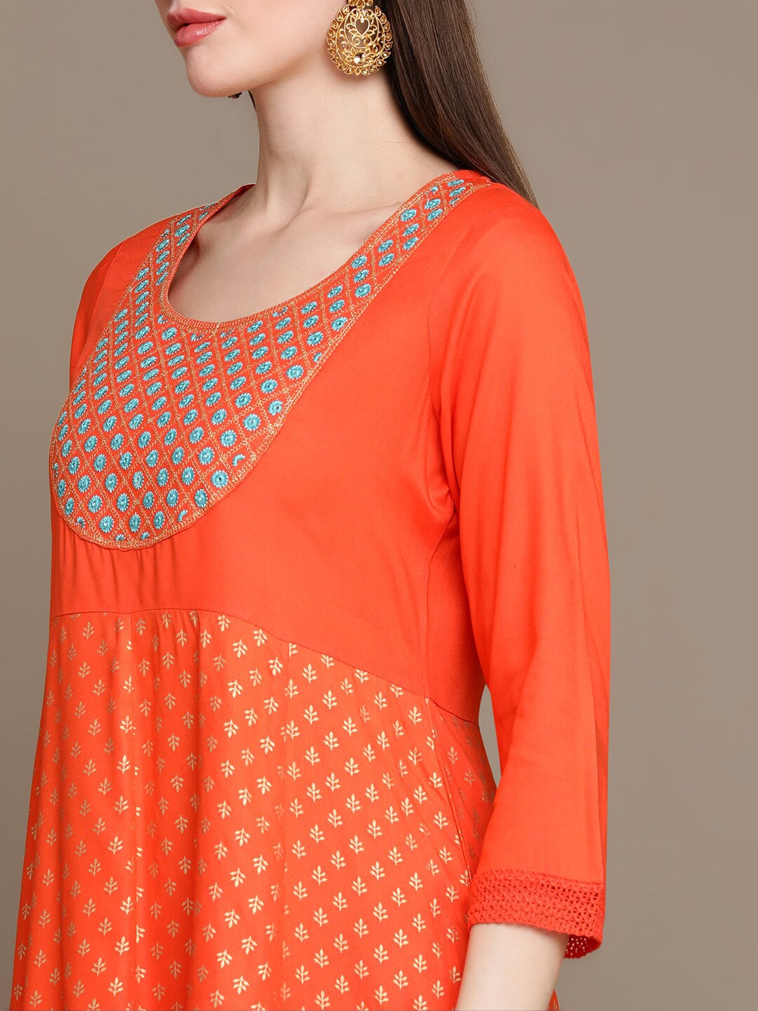 HERE&NOW Ethnic Motifs Embroidered Mirror Work Anarkali Kurta with Trousers & Dupatta