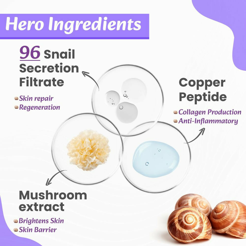Wild Oak Korean Snail 96 Peptide Serum Glass Skin, Skin Hydration Hyper Pigmentation Anti-Aging & Wrinkles  Grab2Buy Wild Oak Grab2Buy