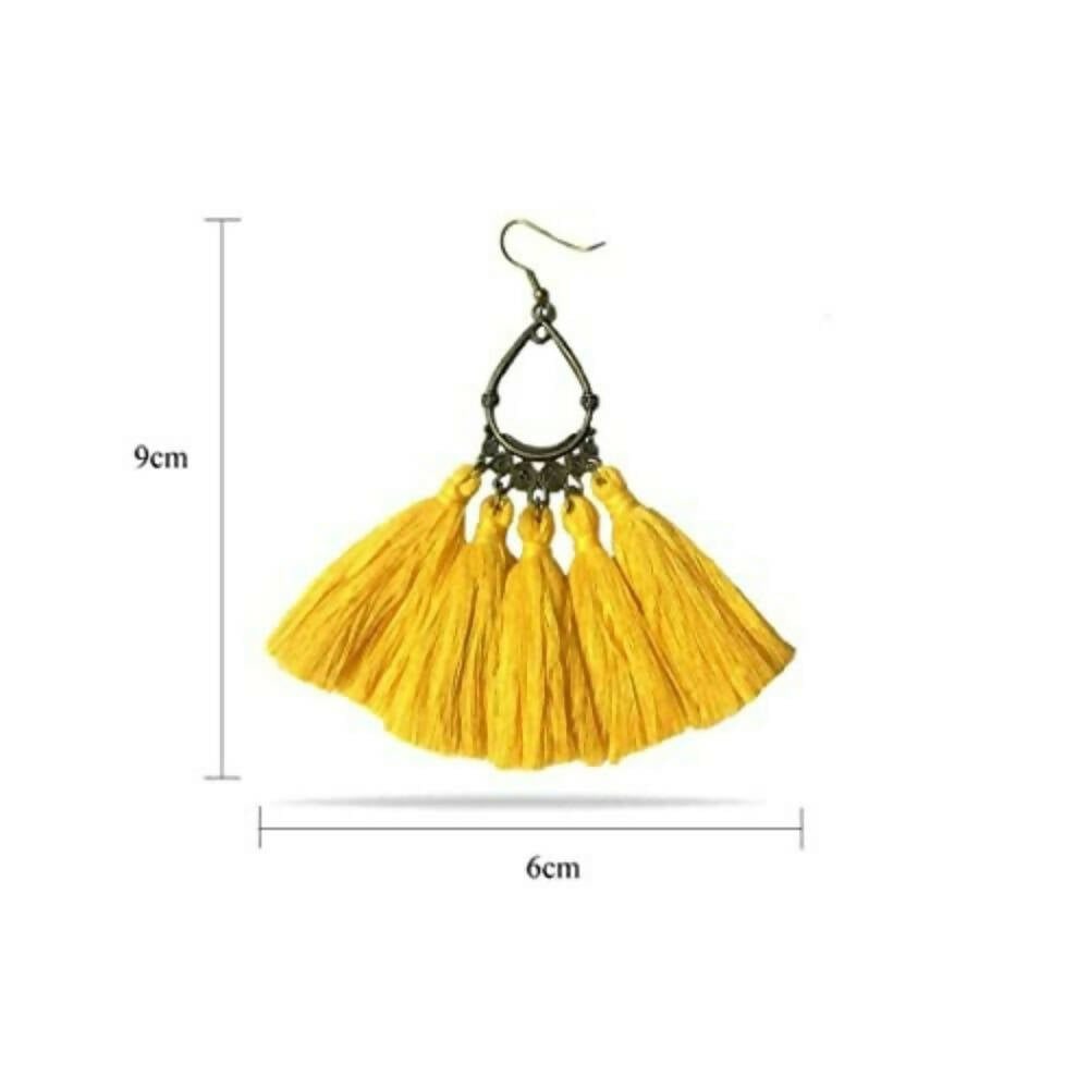 Tiaraa Yellow Alloy Tassel Ethnic Fashion Earrings - Grab2buy