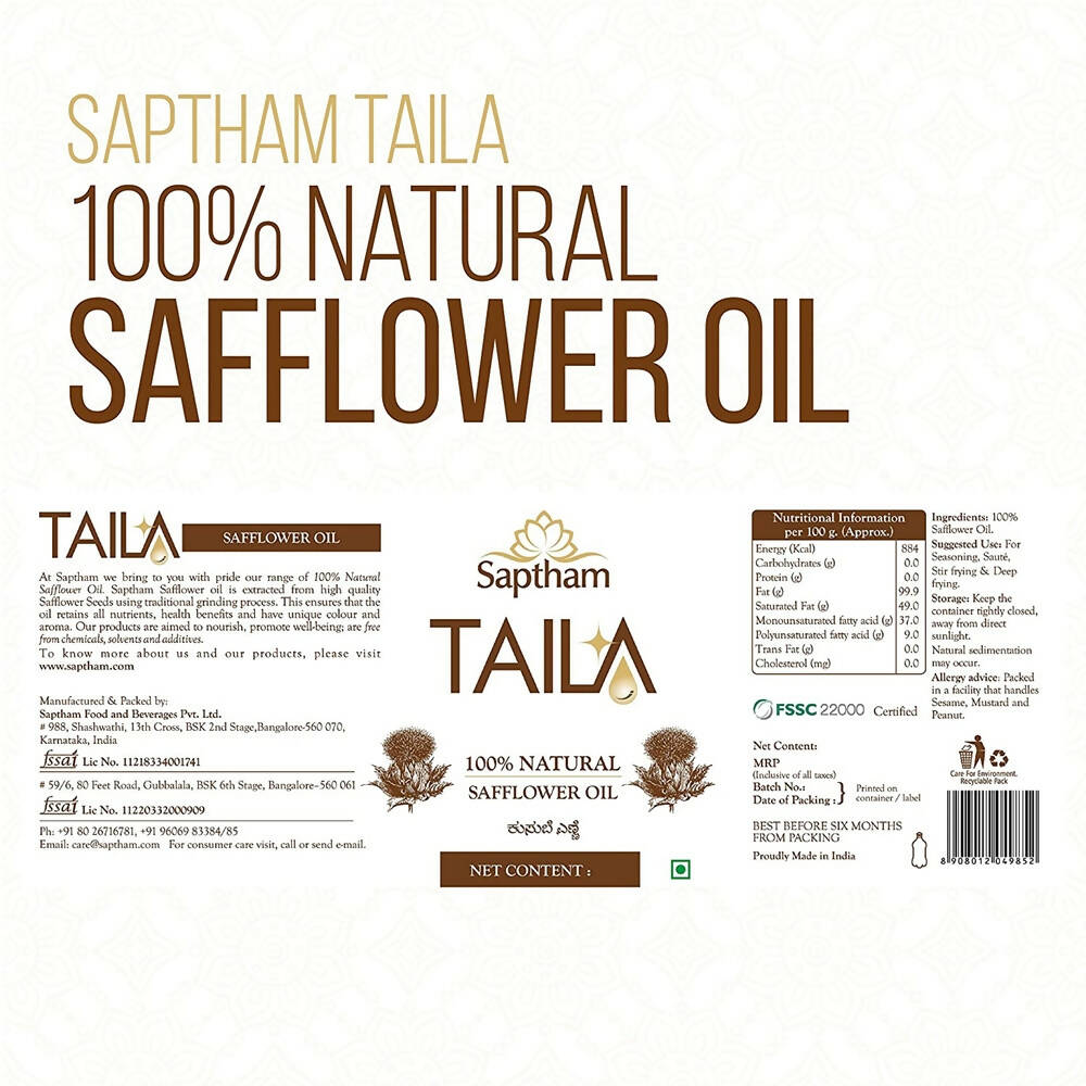 Saptham Taila 100% Wood Pressed Safflower Oil - Grab2buy