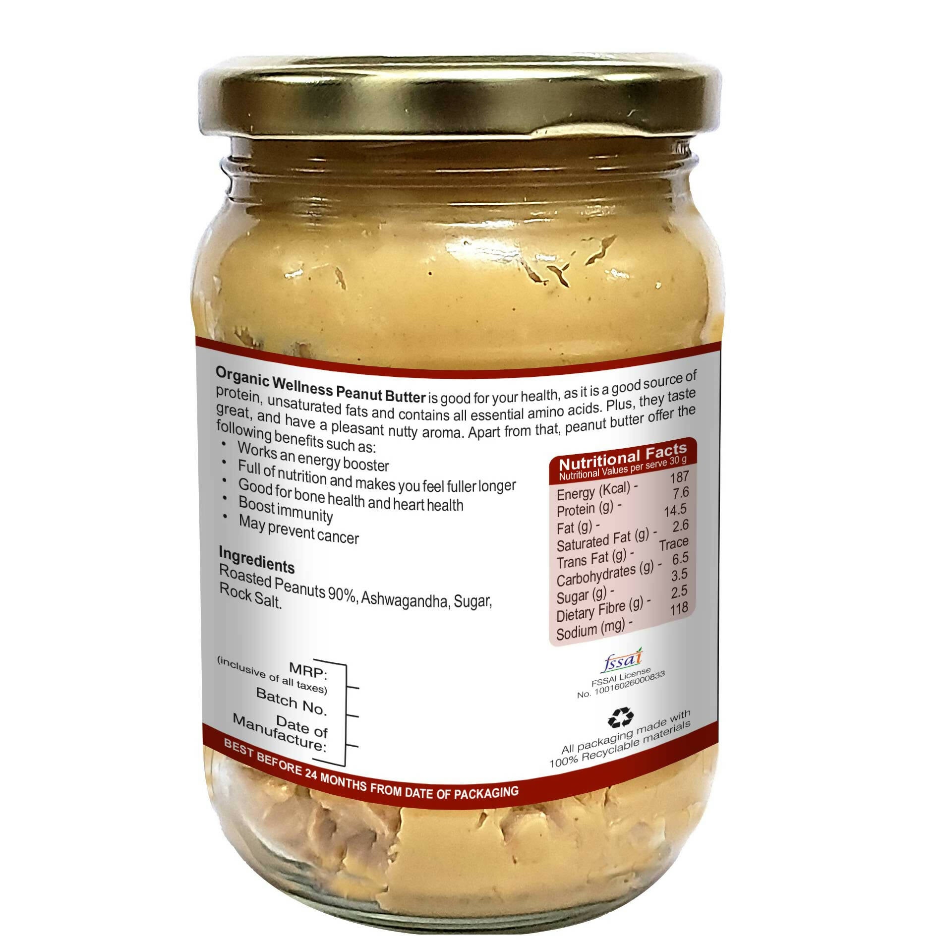Organic Wellness Ashwagandha Peanut Butter 