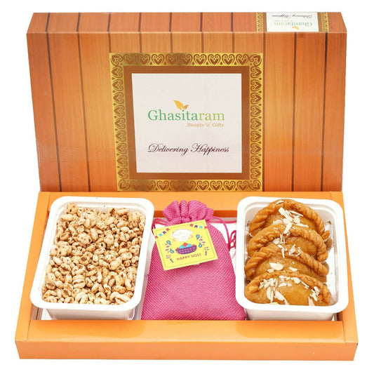 Ghasitaram Assorted Box of Sugarfree Gujiyas, Wheat Puffs and Thandai 