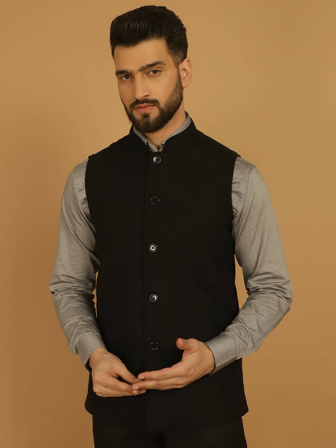 Even Apparels Pure Wool Nehru Jacket - Black 