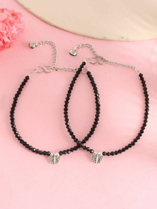 VOJ Women Black Color stainless steel Anklet  Grab2Buy VOJ Grab2Buy