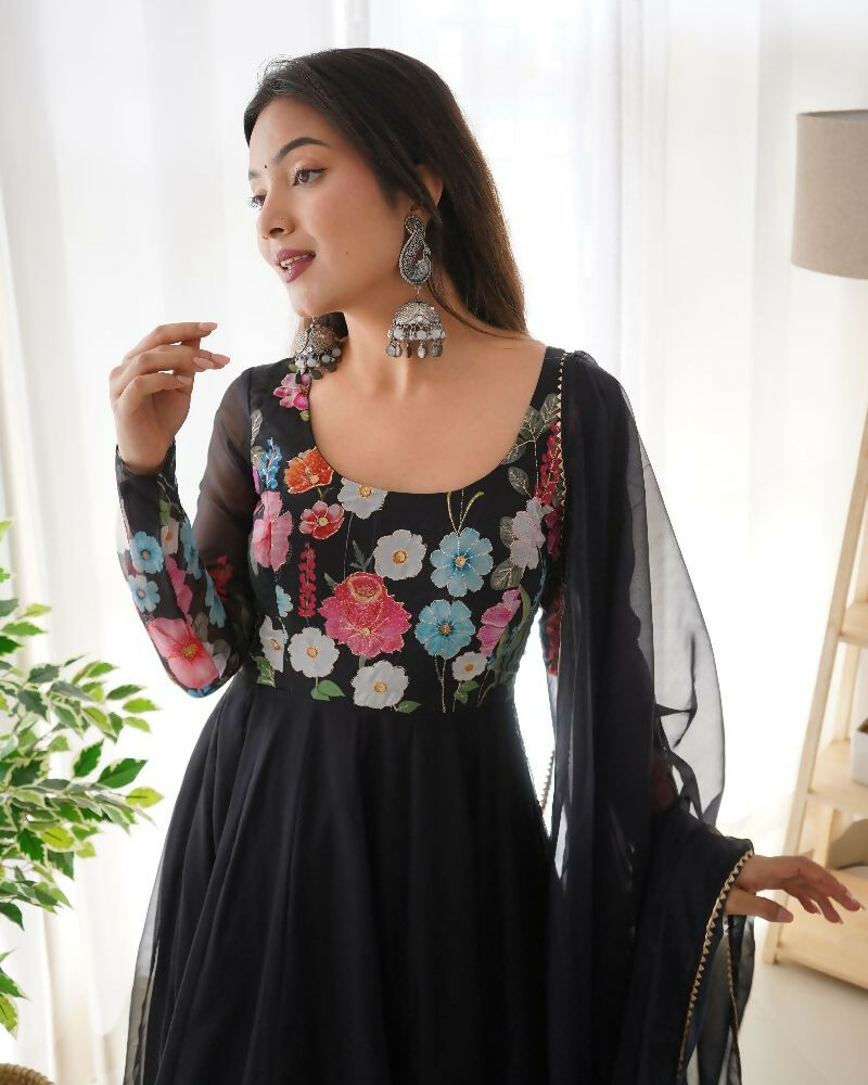 Joban Fashion Black Kurta Set Organza Sequin Embroidery Work 