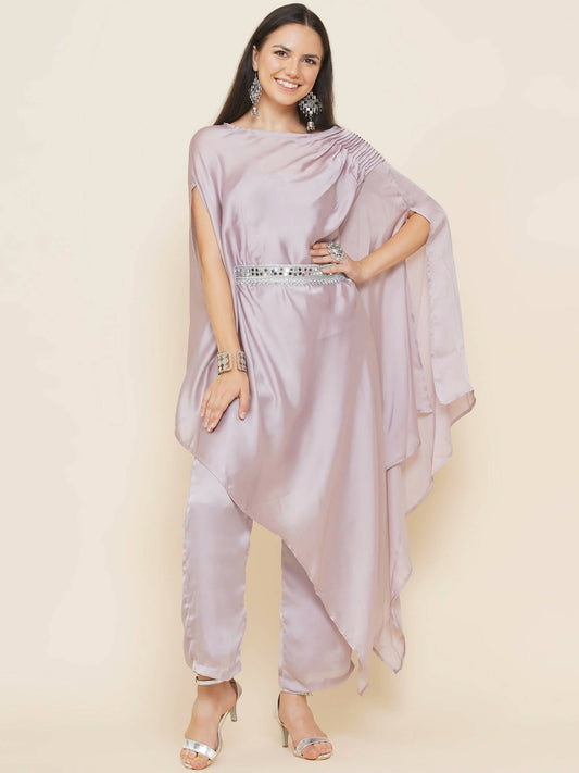 Women Republic Lavender Georgette Assymetical Kurta With Palazzo - Grab2buy