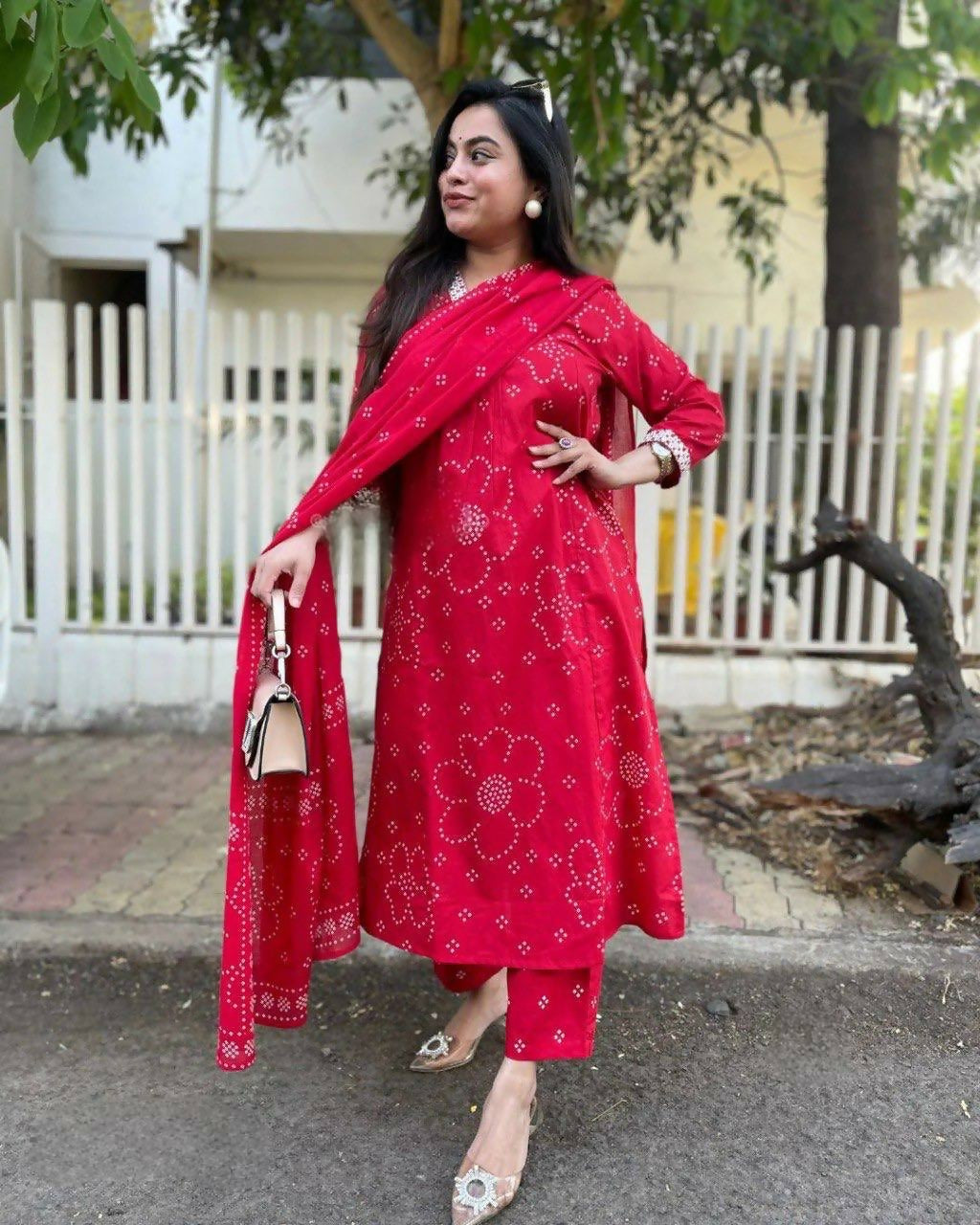 The52 Red Women's Beautiful Rayon Fabric Printed Work Straight Kurta Pant and Dupatta Set | Grab2Buy