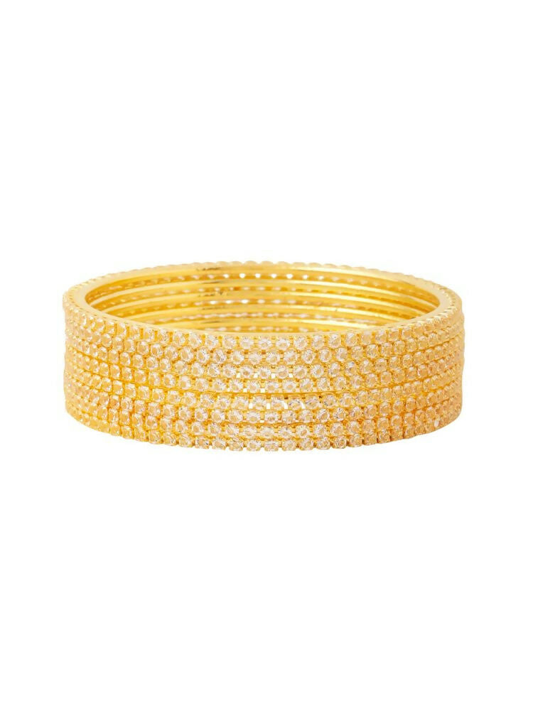 NVR Women Set of 8 American Diamond Gold-Polished Bangles 