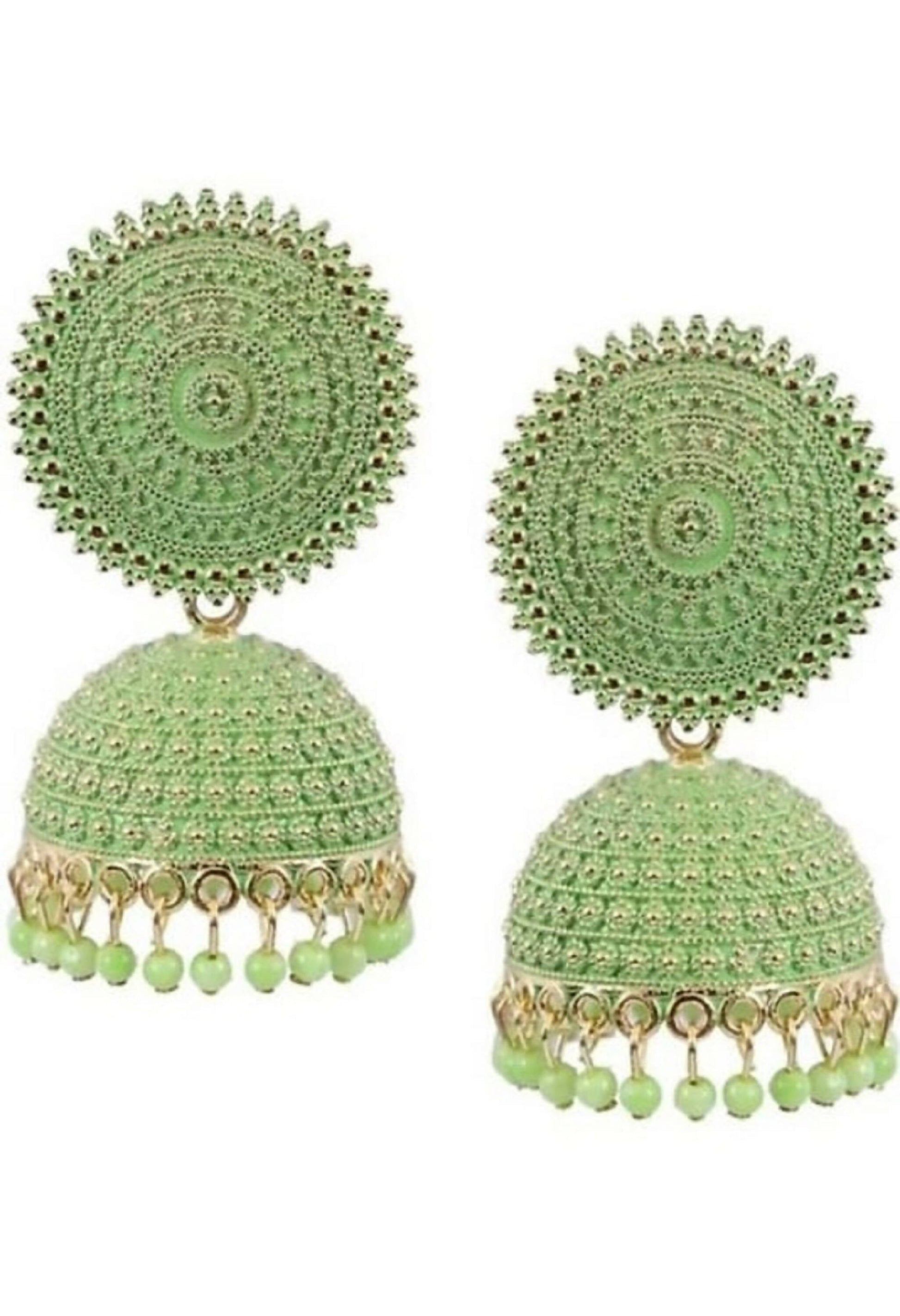 Mominos Fashion Joharkamal Gold-Plated Meenakari Jhumkas For Women & Girls (Pista Green) - Grab2buy