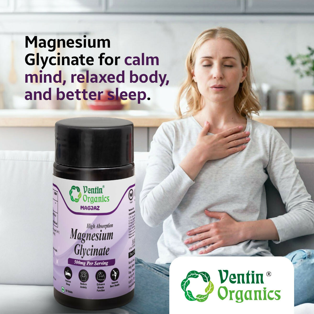 Ventin Organics Magjaz Magnesium Glycinate Tablets  Grab2Buy Ventin Organics Grab2Buy