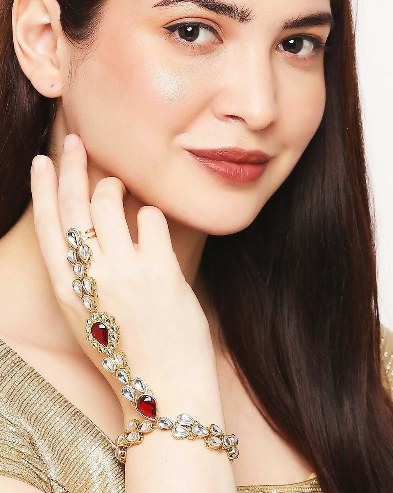 Joban Fashion Gold Polished Kundan Bracelet 