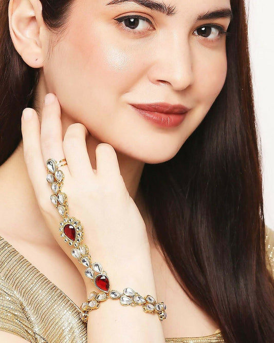 Joban Fashion Gold Polished Kundan Bracelet 