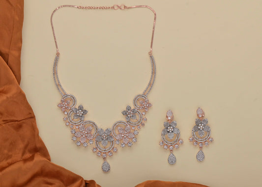 Joban Fashion Women Brass Golden White Ad Necklace Set 