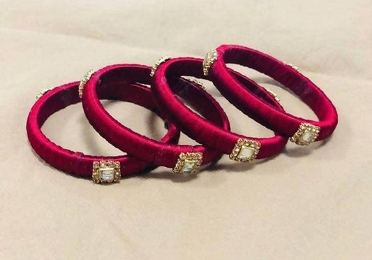 Pink Color Silk Threaded Bangles Set of 4 