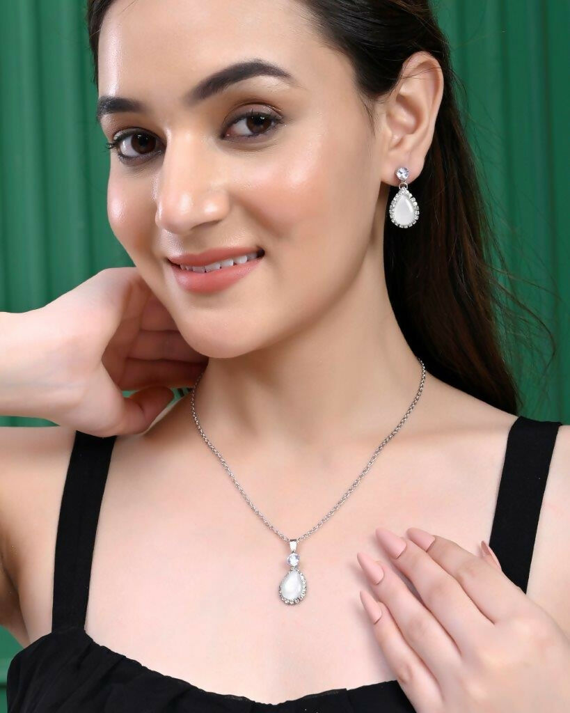VOJ Silver Plated White Stone With AD Stone Studded Chain Set - Grab2buy