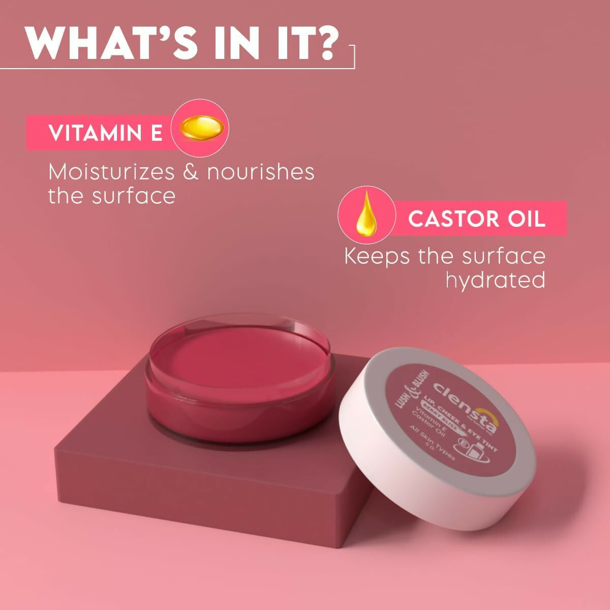 Clensta Lip Cheek Tint - Berry Bliss with Goodness of Vitamin E & Castor Oil - Grab2buy