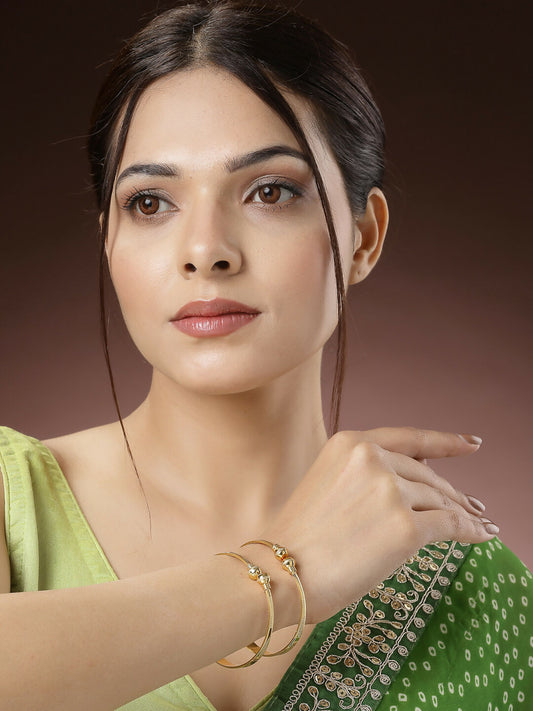 NVR Women's Set of 2 Gold-Plated Handcrafted Adjustable Bangles - Grab2buy
