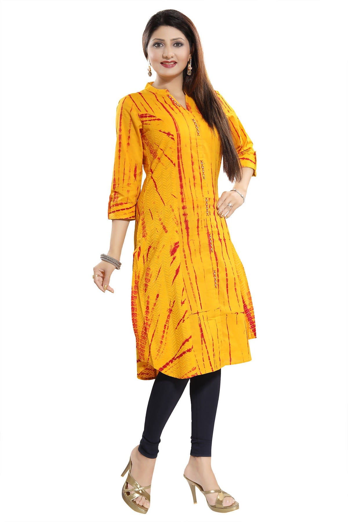 Snehal Creations Yellow Cotton Chikan Embroidery Tunic