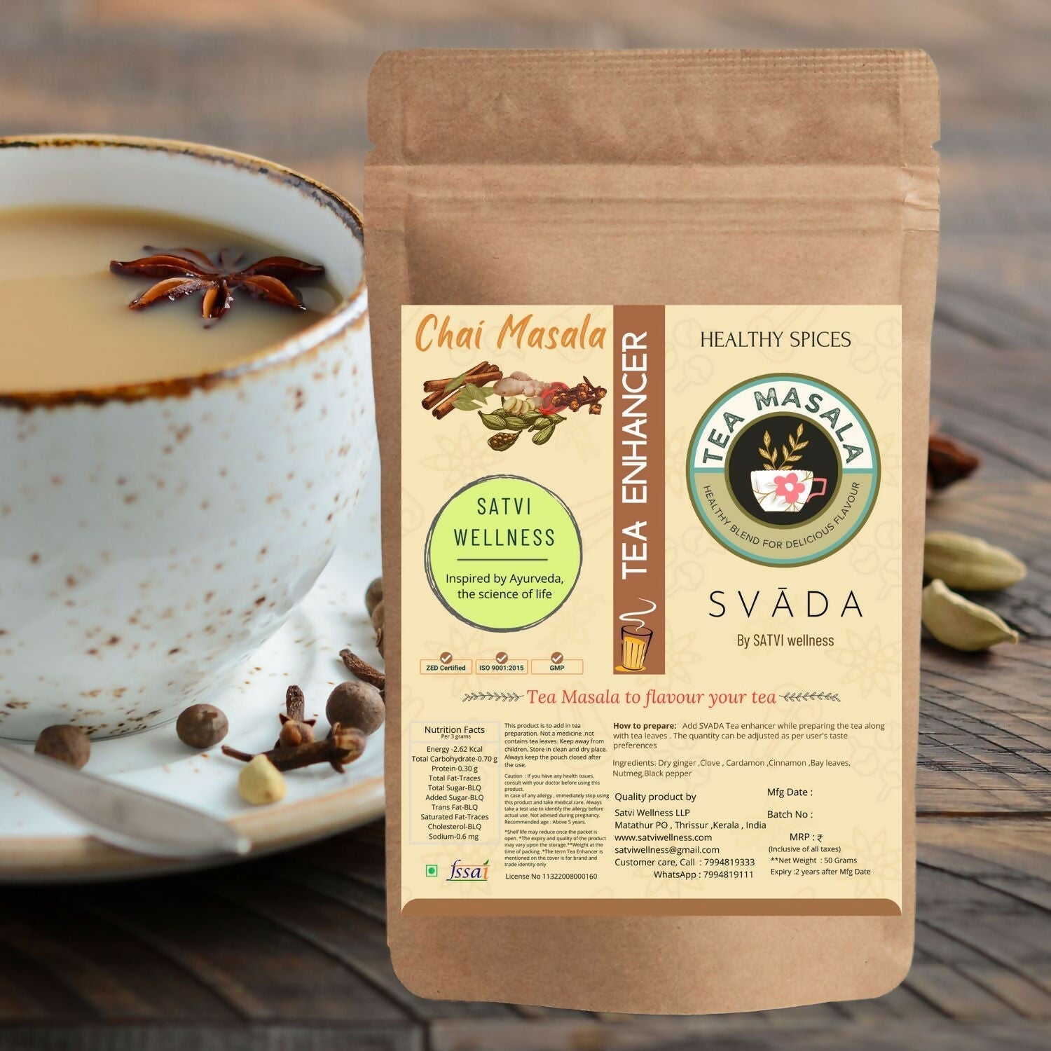 Satvi Wellness Tea masala | Indian Chai Masala | Tea Enhancer | Ginger tea mix 