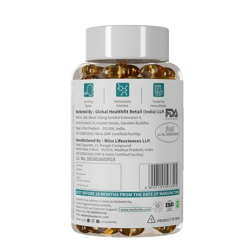 Neuherbs Mini Deep Sea Omega 3 Fish Oil 1000 mg Soft Gels - Lemon Flavor - Grab2buy