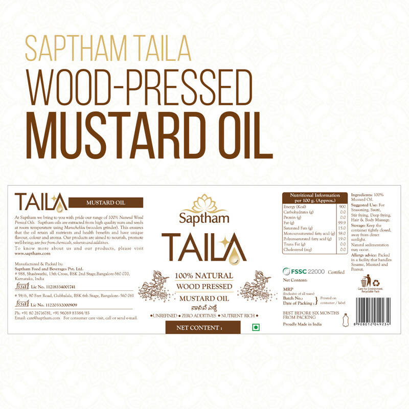 Saptham Taila 100% Wood Pressed Mustard Oil - Grab2buy